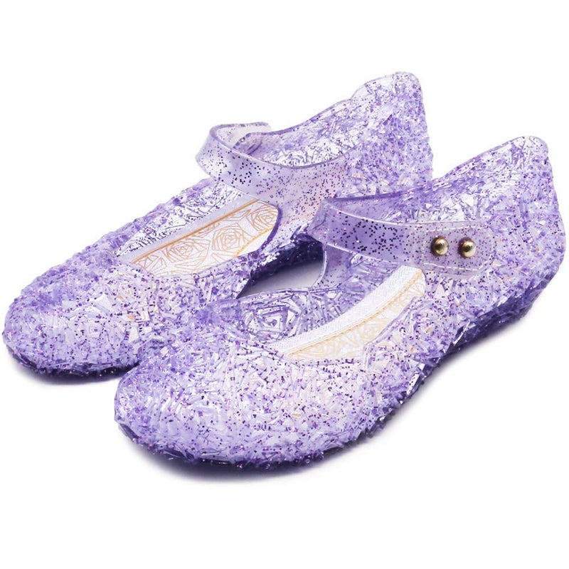 techcity Princess Girls Sandals Dress Up Dance Party Cosplay Jelly Shoes for Kids Toddler Mary Janes (A-Purple, Numeric_12) - Image 1